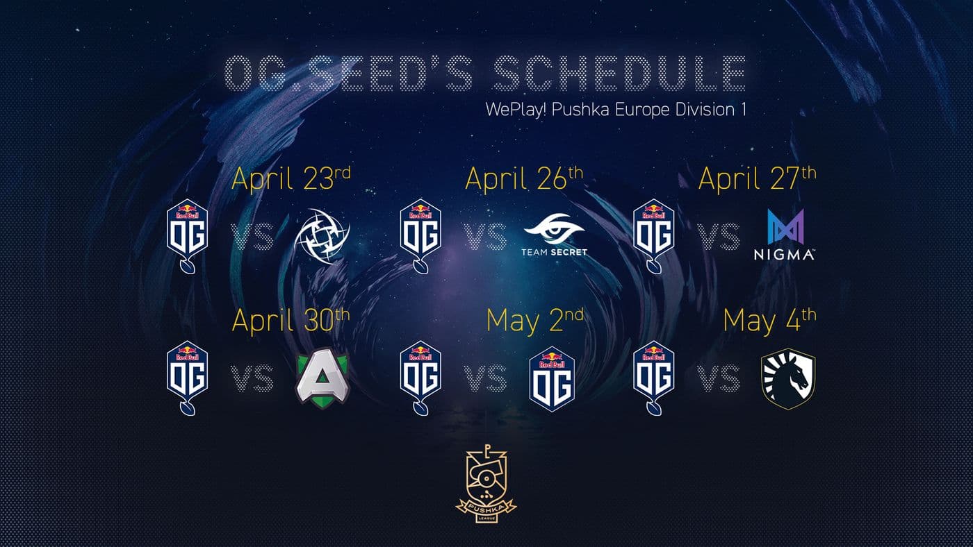 Weplay! Pushka League schedule: OG.Seed